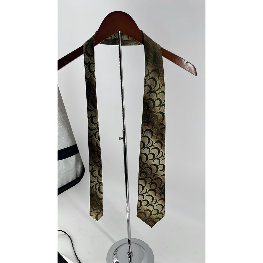 Vintage Wemlon by Wembley Mens Tie Olive Green Brown Geometric Crescent 70s